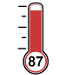 A sample of the ZipHeat gauge, which is a thermometer with the ZipHeat score in the bulb at the bottom. The level of red mercury rises with the score.